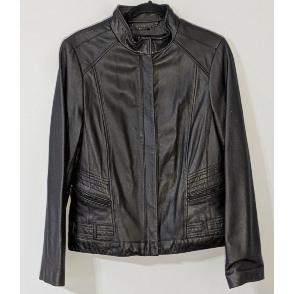 A.N.A A New Approach Full Zip Sleek Stand Collar Lambskin Leather Jacket Large
